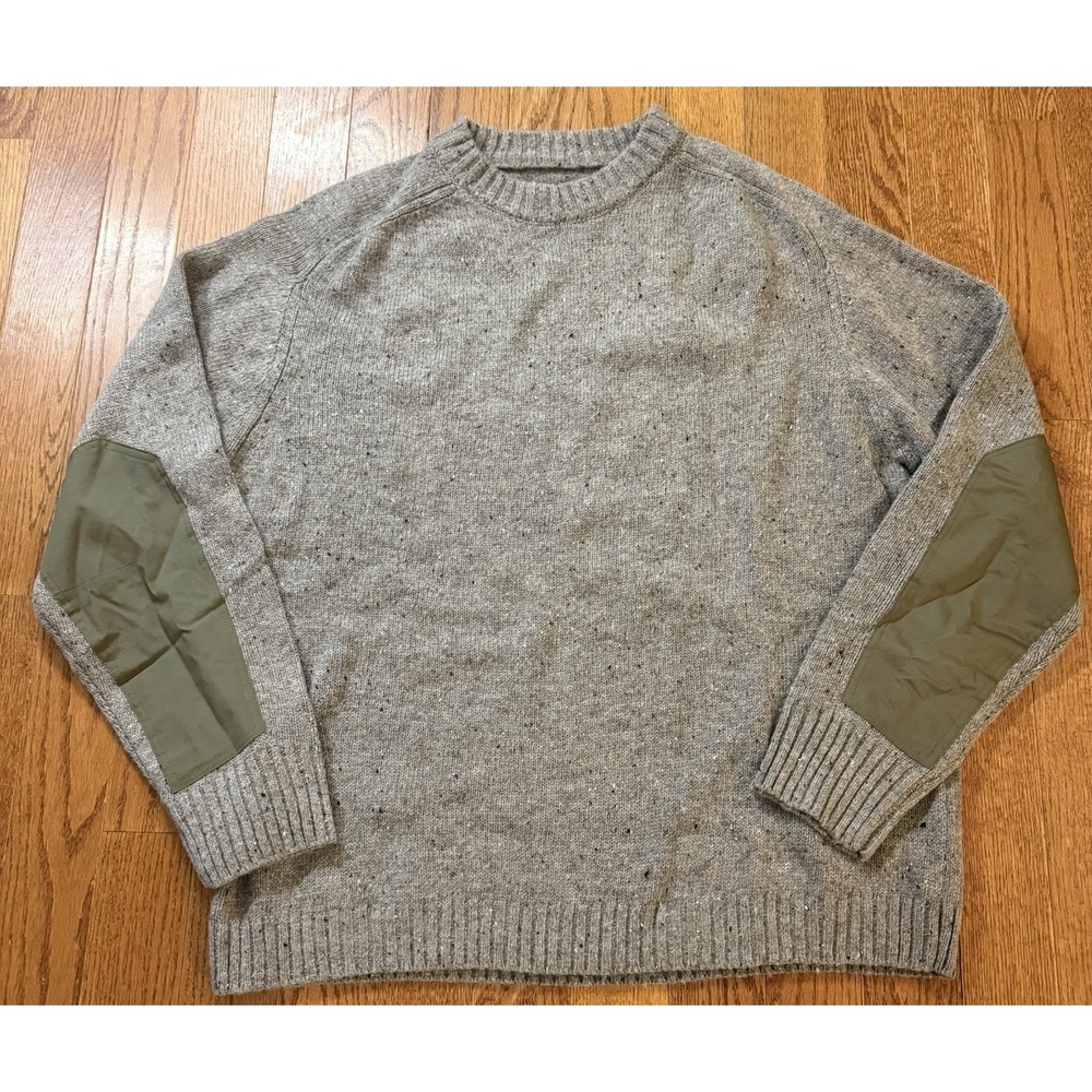 Line of Trade Sweater Mens 3XL Oatmeal Donegal Wool Blend Elbow Patches EUC